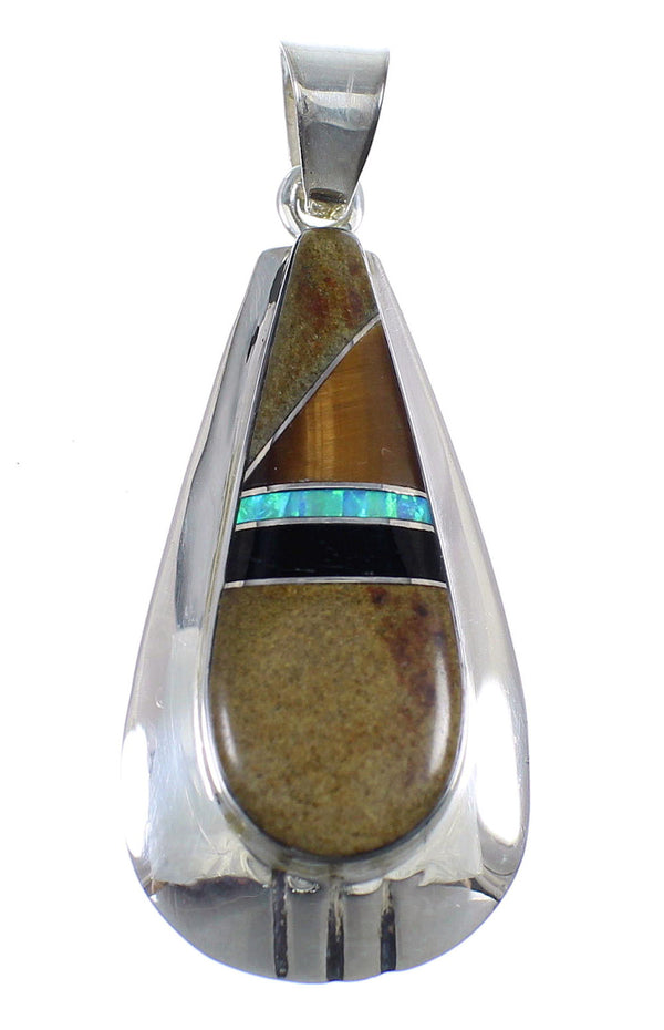 Multicolor Sterling Silver Southwestern Tear Drop Pendant RX54292